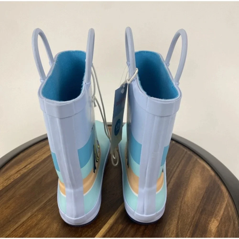 NWT Cat & Jack Evan Rain Boots Kids 12 Blue Beach Surf Scene Waterproof Pull On